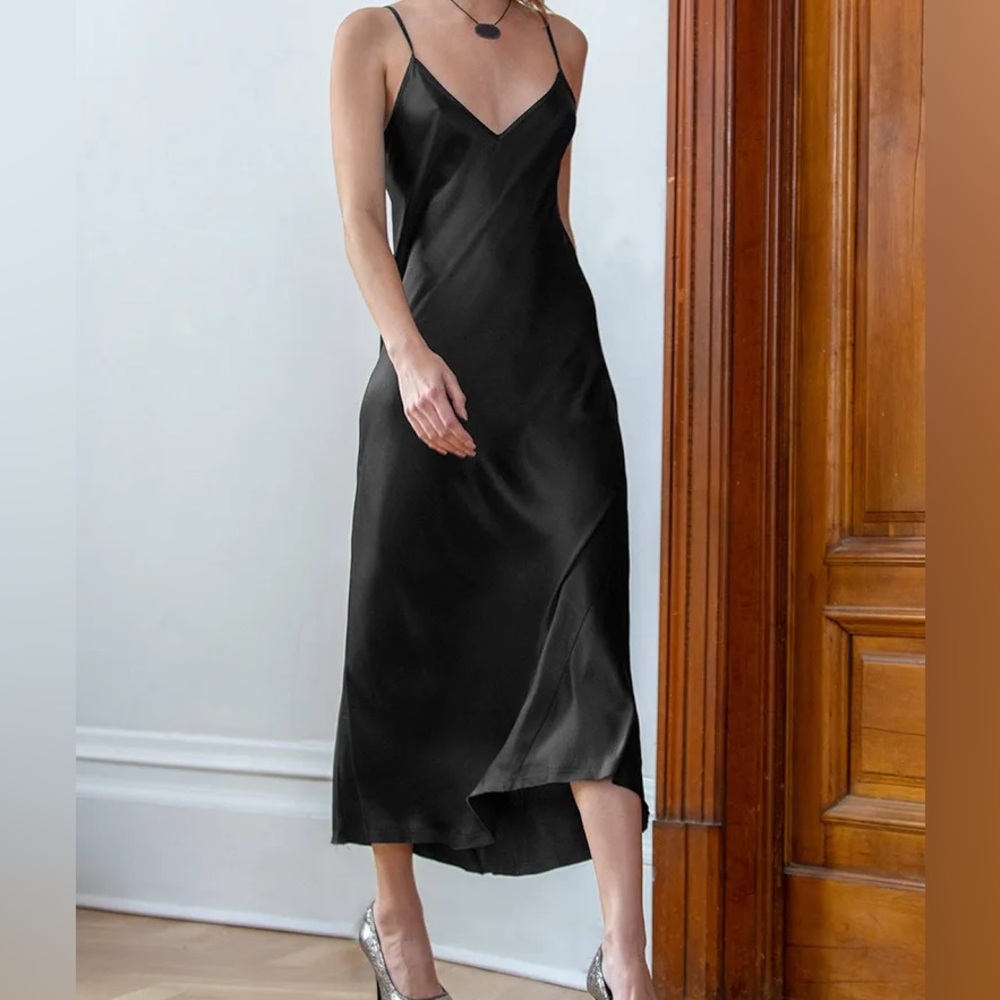 Classic Black Satin Slip Dress